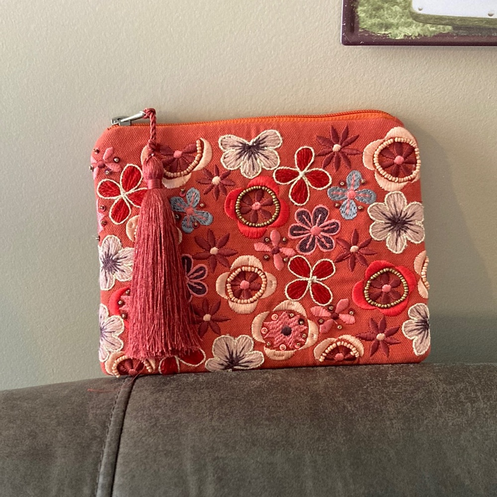 Floral Embroidered beaded pouch